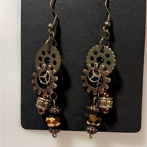 Hand Crafted Bronze & Copper Gear Drop Earrings